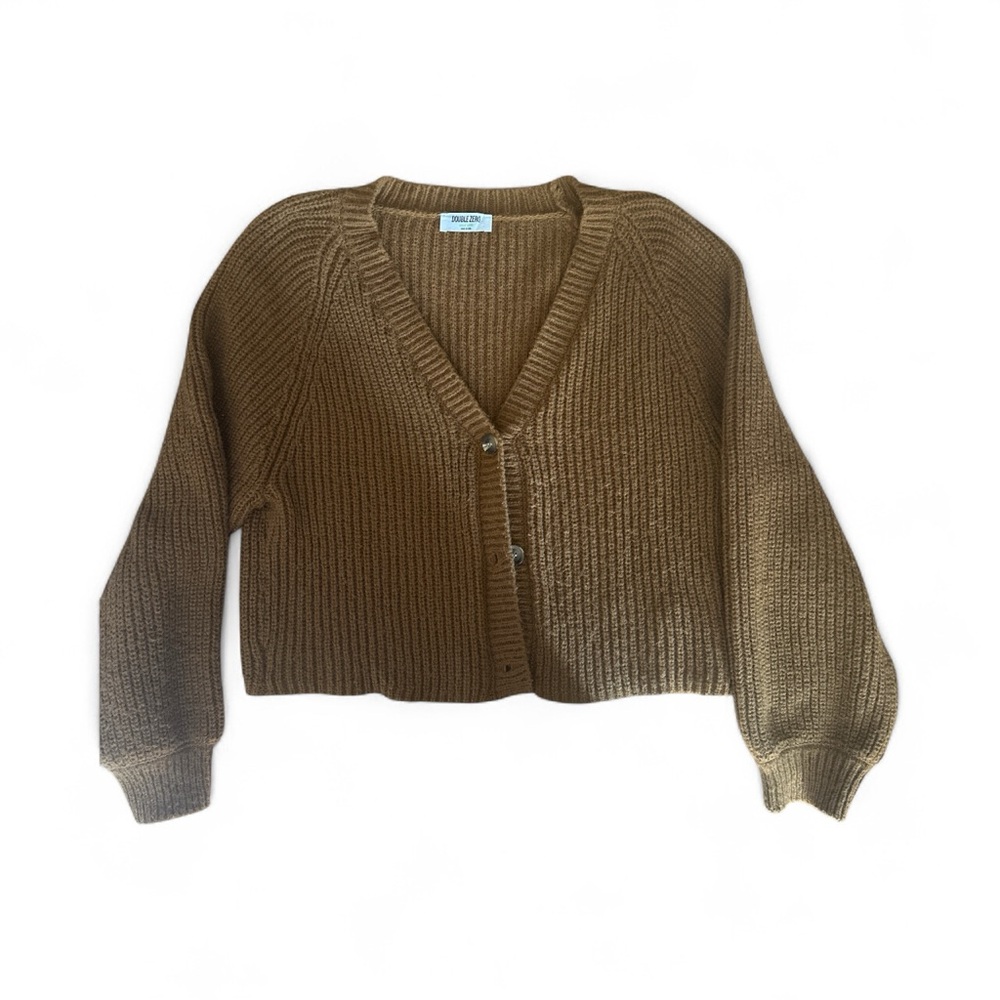 Brown Ribbed Women's Cropped Cardigan Sweater - EUC